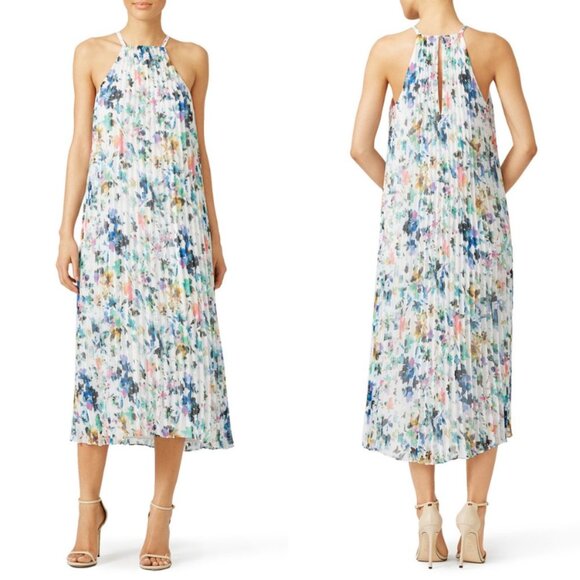 LIKELY Floral Chiffon Pleated Midi Halter Dress - Picture 1 of 10